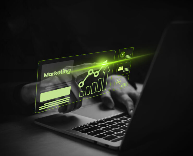 Ad (advertise)  show laptop display screen from advertisers on internet. Ads banner campaign to target. Online Advertising, ad on internet, digital marketing concept.